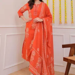 JAIPURI COLLECTION Women Ethnic Motifs Printed Regular Mirror Work Pure Cotton Kurta with Trousers & With image 4