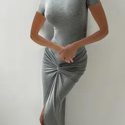 LULU & SKY Round Neck Bodysuit With High Slit Maxi Skirt Co-Ords image 2