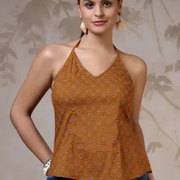 KEIYONA Women Ethnic Motifs Printrd Halter Neck Sleeveless Top-picture-15