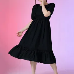 Krunal Raiyani Puff Sleeve Applique Fit & Flare Dress-picture-31