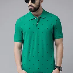 MERRIMENT Men Geometric Printed Polo Collar Cotton T-shirt-image-26