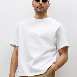 Q CUT Round Neck Pure Cotton Oversized T-shirt-image-9