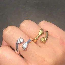 DressBerry Combo Of 2 Silver And Golden Adjustable Friendship Promise Hug Ring image 3
