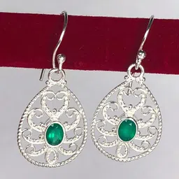 Zhupuk Silver-Plated Crystals Studded Teardrop Shaped Drop Earrings-picture-17