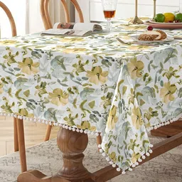 CASABLEU Lime Green & White Floral Printed 6-Seater Rectangle Table Cover-picture-29