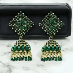 Stylewell Gold-Plated Artificial Stones Studded And Beaded Dome Shaped Jhumkas image 3