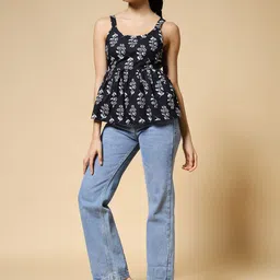 Istyle Can Women Floral Printed Shoulder Straps Cotton Peplum Top-picture-30