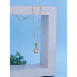 SZN Set Of 2 Gold-Plated Artificial Stones Studded Star Shaped Pendants With Chains-picture-17