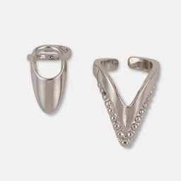 SOHI Set Of 2 Silver-Plated Stone-Studded Finger Ring image 4