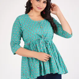 Raavi Fashion Women Ethnic Motifs Printed Cotton Waist Tie-Ups Peplum Regular Top-picture-44