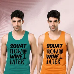 KIK33 Pack of 2 Printed Round Neck Gym Vest-picture-37