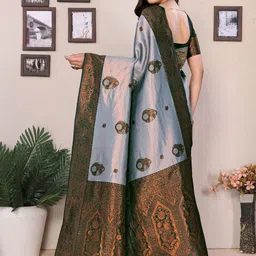WOVENSTOCK Ethnic Motifs Zari Pure Silk Handloom Kanjeevaram Saree image 2