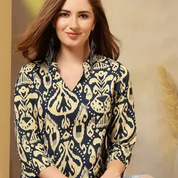 Anouk Rustic Women Ikat Printed Mandarin Collar Top-image-20
