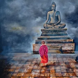 Inephos Grey & Brown Buddha Religious Canvas Wall Art-picture-42