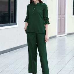 Selvia Mandarin Collar Puff Sleeves Top With Trouser-picture-11
