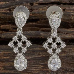 Kushal's Fashion Jewellery Rhodium-Plated Cubic Zirconia Classic Drop Earrings-image-74