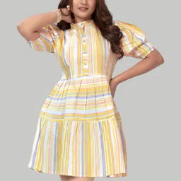 HEMANG FASHION Striped Puff Sleeve Fit & Flare Dress-picture-40