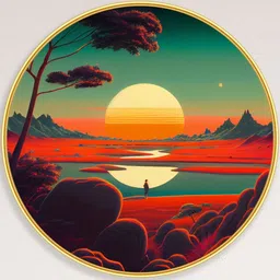 Livin'luxe Brown Hallway Round Shaped Portrait Sunset Painting Wall Art 20" x 20"-picture-10