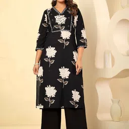 The Kapas Women Floral Printed Regular Mirror Work Pure Cotton Kurta with Palazzos & With Dupatta image 2
