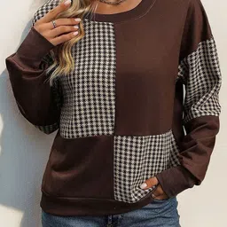 KPOP Women Colourblocked Round Neck Sweatshirt-image-1