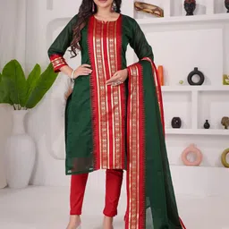 Vastukala Women Round Neck Cotton Kurta With Dupatta-picture-16