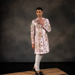 HILO DESIGN Embroidered Pure Silk Haven Sherwani Set image 3