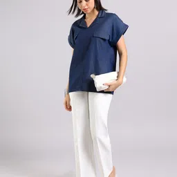 Tamiska By Narendra Kumar Women Extended Sleeves Lyocell Denim Top image 5