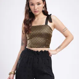 fusion by glitchez Floral Woven Design Fitted Crop Top image 5