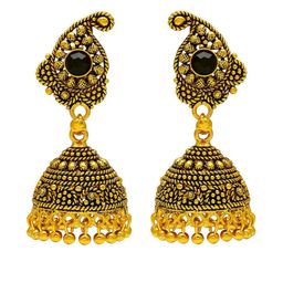 missmister Gold plated Antique finish Bold black tone Handmade Jhumki earrings for Women-picture-19