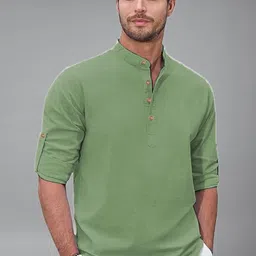 Navkanj Mandarin Collar Roll-Up Sleeves Cotton Straight Kurta-picture-31