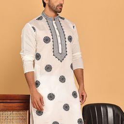 Jompers Men Floral Embroidered Thread Work Floral Kurta-picture-31