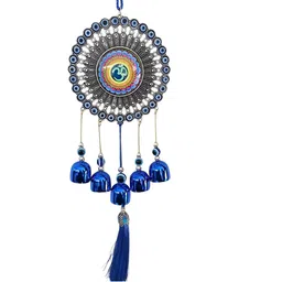 CraftVatika Grey & Blue Textured Om Evil Eye Windchimes image 3