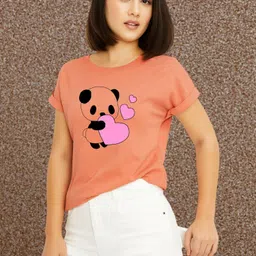 kasendra Women Printed Round Neck Polyester Pink T-Shirt-picture-24