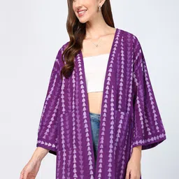 YURAA THE LABEL Geometric Printed Cotton Longline Shrug image 5