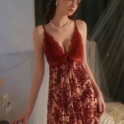 LULU & SKY Lace V-neck Shoulder Straps Sleeveless Nightdress-picture-48