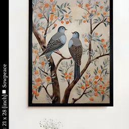SOWPEACE Beige & Blue 1 Piece Canvas Birds and Animals Wall Photographs-image-1