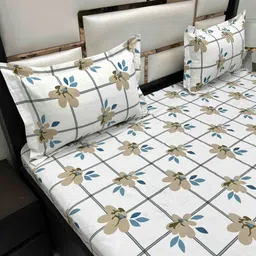Pure Decor White & White Floral 350 TC Queen Bedsheet with 2 Pillow Covers image 5
