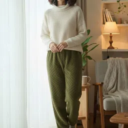 Uttam Women Solid Rib Lining Winter Mid-Rise Straight Lounge Pants-picture-14