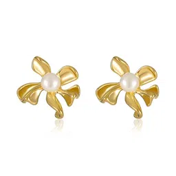 MEENAZ Stainless Steel 18kt Gold-Plated Pearls Beaded Floral Shaped Korean Studs-picture-43