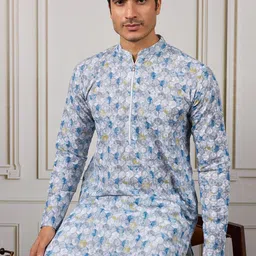 House of Pataudi Geometric Thread & Sequin Embroidered Kurta & Trousers image 2