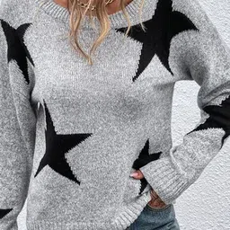 StyleCast Women Star Design Round Neck Oversized Pullover image 5