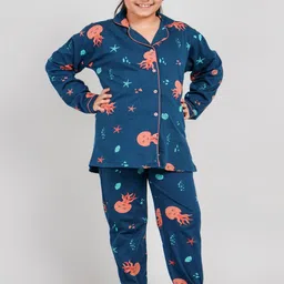 Bloem Girls Printed Pure Cotton Shirt & Pyjamas Night Suit Set-image-38