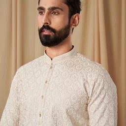 EKATVA ETHNIC Embroidered Mandarin Collar Sequinned Straight Kurta With Pyjamas image 3