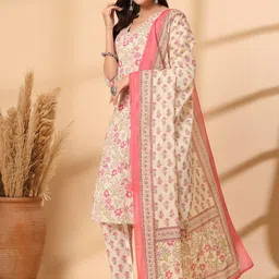 Shangri LA MS Designs Women Ethnic Motifs Printed Regular Pure Cotton Kurta with Trousers & With Dupatta image 5