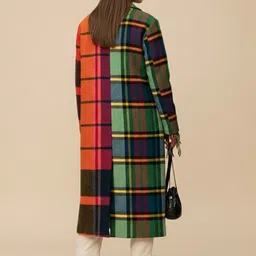 bebe Women Checked Shawl Collar Longline Coat image 4