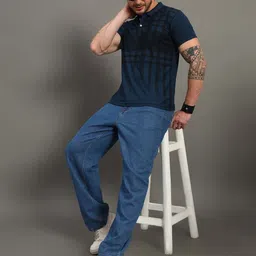 STELVIN Geometric Printed Polo Collar Cotton T-shirt image 2