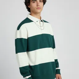 glitchez Horizontally Striped Drop-Sleeves Relaxed Fit Terry Sweatshirt-picture-22