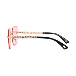 Being Better Unisex Pink Lens & Gold-Toned Rectangle Sunglasses with image 5