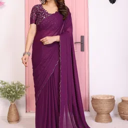 all about you Solid Pure Georgette Saree with Scallop Border-picture-40