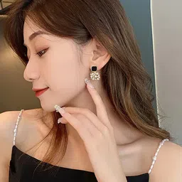 BEYTER Korean Sterling Silver Gold-Plated zircon Stone Studded Square Shaped Drop Earring image 3